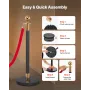 Stanchion Post, 6 Pcs Crowd Control Barrier Set with Red Carpet, 4 Red Velvet Ropes, Stainless Steel Gold Stanchion Post Queue w