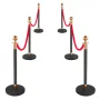 Stanchion Post, 6 Pcs Crowd Control Barrier Set with Red Carpet, 4 Red Velvet Ropes, Stainless Steel Gold Stanchion Post Queue w