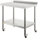Stainless Steel Prep Table, 36 x 24 x 35 Inch, 440lbs Load Capacity Heavy Duty Metal Worktable with Backsplash Adjustable