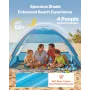 VEVOR Beach Tent Sun Shelter for 4 Person, UPF 50+ Protection, Portable Sun Shade Canopy with Carrying Bag & Sand Pockets, Light