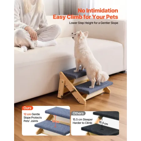 VEVOR Wood Pet Stairs, 2-Step Dog Stairs for Beds, Sofa & Cars, 50 kg Load Capacity, Floded Flat Design, Stable & Sturdy Cat & D