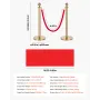 VEVOR Stanchion Post, 6 Pcs Crowd Control Barrier Set with Red Carpet, 4 Red Velvet Ropes, Stainless Steel Gold Stanchion Post Q