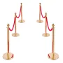 Stanchion Post, 6 Pcs Crowd Control Barrier Set with Red Carpet, 4 Red Velvet Ropes, Stainless Steel Gold Stanchion Post Queue w