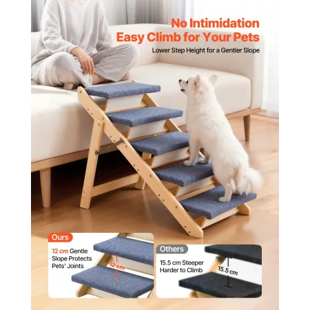 VEVOR Wood Pet Stairs, 5-Step Dog Stairs for Beds, Sofa & Cars, 68 kg Load Capacity, Floded Flat Design, Stable & Sturdy Cat & D