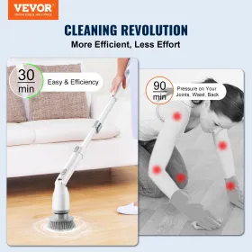 Electric Spin Scrubber, Cordless Cleaning Brush with 2 Adjustable Speeds and Extendable Long Handle, 1.5H Runtime Power Shower