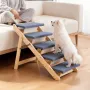 Wood Pet Stairs, 5-Step Dog Stairs for Beds, Sofa & Cars, 68 kg Load Capacity, Floded Flat Design, Stable & Sturdy Cat & Dog Ste