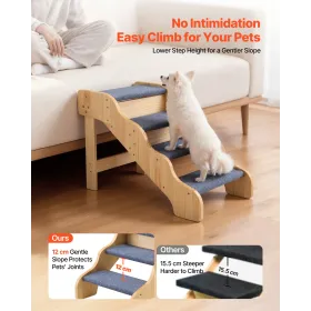 VEVOR Wood Pet Stairs, 4-Step Dog Stairs for High Beds, Sofa & Cars, 68 kg Load Capacity, Non-Slip Surface, Stable Cat & Dog Ste