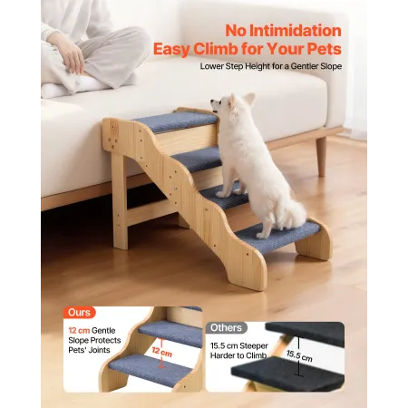 VEVOR Wood Pet Stairs, 4-Step Dog Stairs for High Beds, Sofa & Cars, 68 kg Load Capacity, Non-Slip Surface, Stable Cat & Dog Ste