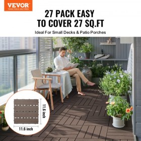 Interlocking Deck Tiles Plastic Wood 27 Pack 12"x12" Waterproof for Porch