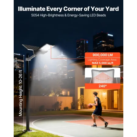 VEVOR 12000W Solar Street Light Outdoor, 900000LM, High Powered Commercial Parking Lot Light Dusk to Dawn, Split Type LED Flood 