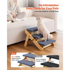 VEVOR Wood Pet Stairs, 3-Step Dog Stairs for Beds, Sofa & Cars, 68 kg Load Capacity, Floded Flat Design, Stable & Sturdy Cat & D