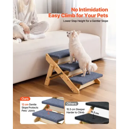 Wood Pet Stairs, 3-Step Dog Stairs for Beds, Sofa & Cars, 68 kg Load Capacity, Floded Flat Design, Stable & Sturdy Cat & Dog Ste