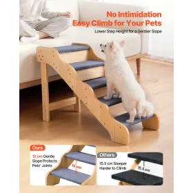 VEVOR Wood Pet Stairs, 5-Step Dog Stairs for High Beds, Sofa & Cars, 68 kg Load Capacity, Non-Slip Surface, Stable Cat & Dog Ste