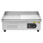 VEVOR Commercial Electric Griddle, 535 x 300 mm, 3200W, 50-300°C Adjustable Temp Control, Stainless Steel Body, Half Grooved Hal