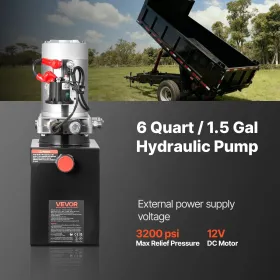 VEVOR 6 L Hydraulic Power Unit, Single Acting Dump Trailer Pump, 22 MPa Max Relief Pressure & 3.4 L/min Flow Rate, DC 12V Hydrau