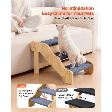 VEVOR Wood Pet Stairs, 3-Step Dog Stairs for High Beds, Sofa & Cars, 68 kg Load Capacity, Non-Slip Surface, Stable Cat & Dog Ste