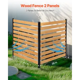 VEVOR Wood Privacy Fence, 38" W x 42" L, 2-Panel Slatted Air Conditioner Fence Screen, Pool Equipment Enclosure with Metal Stake