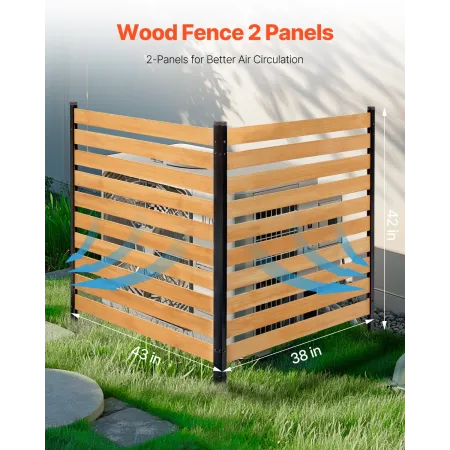 VEVOR Wood Privacy Fence, 38" W x 42" L, 2-Panel Slatted Air Conditioner Fence Screen, Pool Equipment Enclosure with Metal Stake