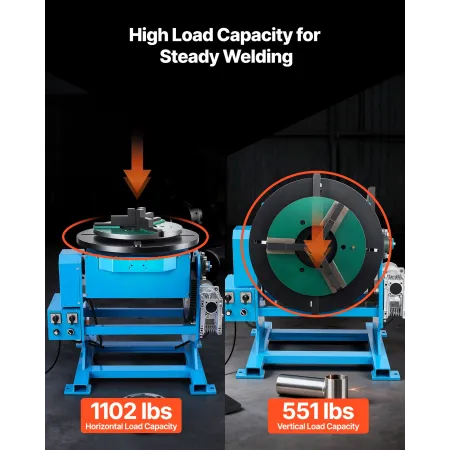VEVOR Rotary Welding Positioner, 500 kg Load Capacity, -45° to 90° Tilt Angle Welding Positioner Turntable Table, 0.2-2 RPM Spee