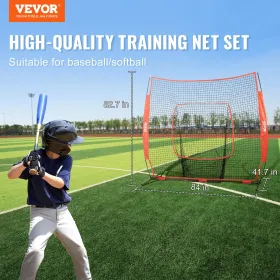 VEVOR 213.4 x 213.4 cm Baseball Softball Practice Net, Portable Baseball Training Net for Hitting Batting Catching Pitching, Bac