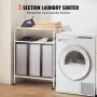 3-Section Laundry Sorter Cart with Ironing Board, Laundry Hamper with Heavy Duty Lockable Wheels and 3 Removable Bag, Rolling La