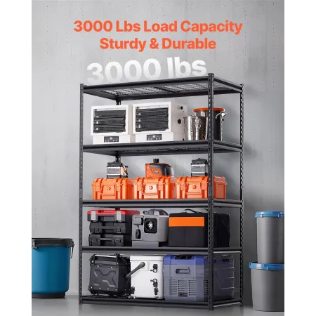 Storage Shelves, 3000 lbs, 5 Tier Heavy Duty Garage Shelving, 24" D x 48" W x 72" H Adjustable Metal Shelves for Industrial Shel