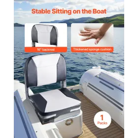 Boat Seat, Low Backrest, Folding Fishing Boat Seat with Thickened Sponge Cushion & Waterproof PVC Leather, Aluminum Alloy Hinges