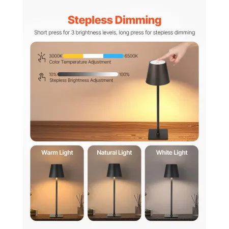 Trådløs Bordlampe, 2-Pak, 5200mAh Indbygget genopladeligt