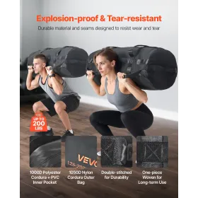 VEVOR Workout Sandbag, Heavy Duty Workout Power Bags with Handles, 56-90 kg Adjustable Slam Bag for Fitness Strength Weight Trai