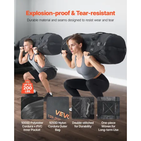 Workout Sandbag, Heavy Duty Workout Power Bags with Handles, 56-90 kg Adjustable Slam Bag for Fitness Strength Weight Training C