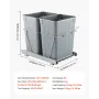 Pullout Trash Can for Kitchen Cabinets, Double Under Sink Garbage Waste Recycling Bin, Under Mount Waste Container, with Heavy D