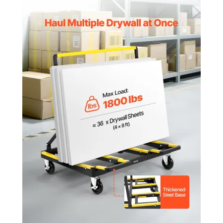 VEVOR Drywall Cart Dolly, 816 kg Load Capacity, Steel Panel Dolly with 4 Swivel Casters & Expandable Deck, Foldable Panel Truck 