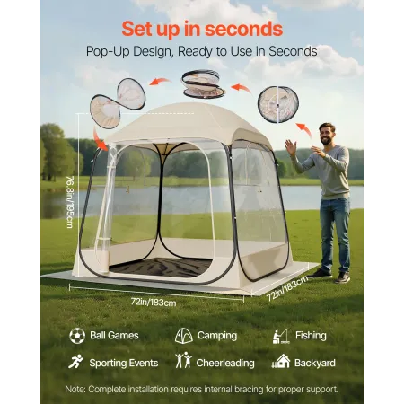 Pop up Sports Tent, 1.83x1.83 m Clear Bubble Tent for 2-4 Persons, Waterproof Outdoor Pod with Floor Mat & Top Cover, Garden Igl