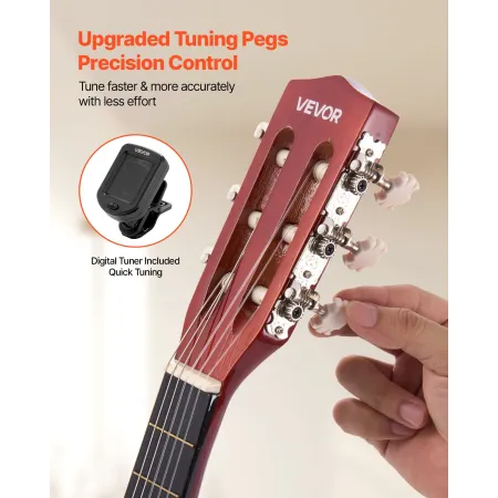 VEVOR Classical Guitar, 780 mm, Wood Classical Guitar Starter Kit for Beginners, with Nylon Strings, Gig Bag, Strap, Tuner, Extr