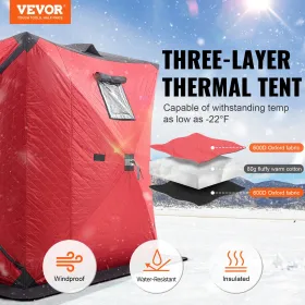 Portable Ice Shelter, 3-4 Person Insulated Pop-Up Ice Fishing Tent, 35 Square Feet Fishable Area, Thermal Ice Shanty for W