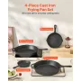 Cast Iron Skillet, 4 Pcs Frying Pan Set (155, 205, 260, 305 mm), Skillets with Heat-Resistant Silicone Handle, Pre-Seasoned Chef