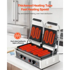 VEVOR Commercial Panini Grill, 3600W Electric Sandwich Panini Maker, Stainless Steel Double Sandwich Press Grill, Panini Grill w