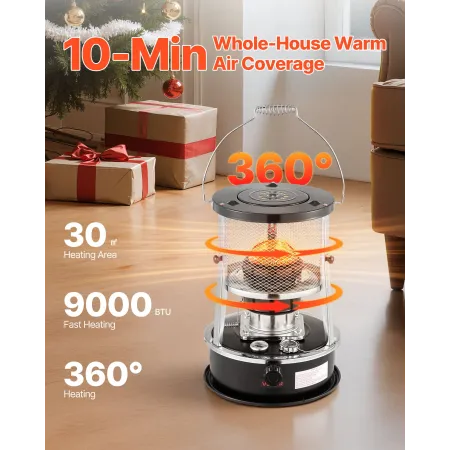 VEVOR 9000 BTU Portable Kerosene Heater & Stove, 2 in 1 Non-Electric Indoor Outdoor Heater with Adjustable Height & Flame & Easy