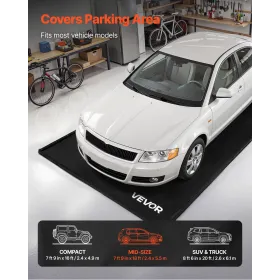 VEVOR Containment Mat, 2.4 x 5.5 m, Non-Slip PVC Garage Floor Mat with a Cleaning Squeegee Broom, Heavy Duty Durable Waterproof 