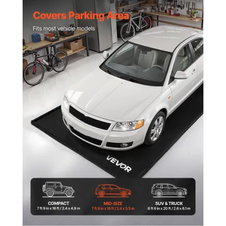 VEVOR Containment Mat, 2.4 x 5.5 m, Non-Slip PVC Garage Floor Mat with a Cleaning Squeegee Broom, Heavy Duty Durable Waterproof 