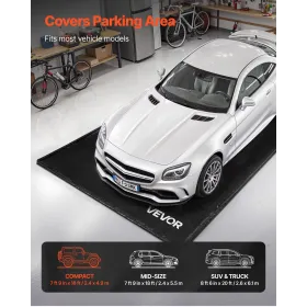 VEVOR Containment Mat, 2.4 x 4.9 m, Non-Slip PVC Garage Floor Mat with a Cleaning Squeegee Broom, Heavy Duty Durable Waterproof 