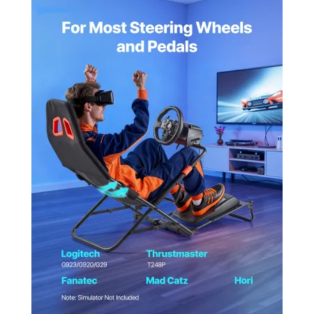 VEVOR Portable Racing Wheel Stand, Foldable & Adjustable Steering Sim Wheel Stand, 470 mm Seat Inner Width, Compatible with Logi