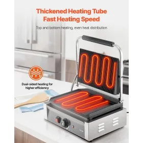 VEVOR Commercial Panini Grill, 2200W Electric Sandwich Panini Maker, Stainless Steel Sandwichs Press Grill with Handle and Temp 