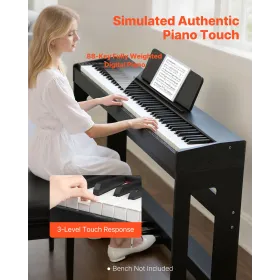 VEVOR Weighted Digital Piano, 88 Keys Fully Weighted, Electric Piano Keyboard with Furniture Stand, Power Adapter, Triple Pedal,