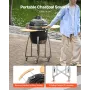 Charcoal Smoker and Grill, 450mm Kamado Charcoal BBQ Smoker, Movable Ceramic Barbecue Grill with 4 Wheels (2 Lockable), Built-in