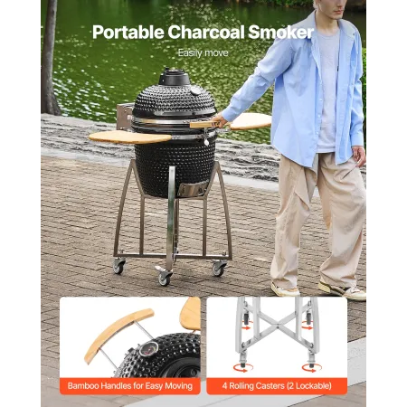 Charcoal Smoker and Grill, 450 mm Kamado Charcoal BBQ Smoker