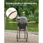 Charcoal Smoker and Grill, 450mm Kamado Charcoal BBQ Smoker, Movable Ceramic Barbecue Grill with 4 Wheels (2 Lockable), Built-in