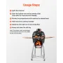 VEVOR Charcoal Smoker and Grill, 450mm Kamado Charcoal BBQ Smoker, Movable Ceramic Barbecue Grill with 4 Wheels (2 Lockable), Bu