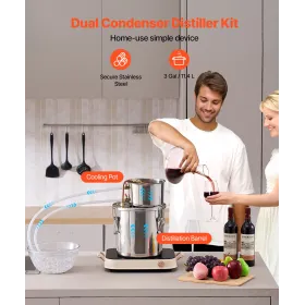 VEVOR Alcohol Still, 3 Gal / 11.4 L Stainless Steel Water Alcohol Distiller with Copper Coil, Home Brewing Refining Fermentation