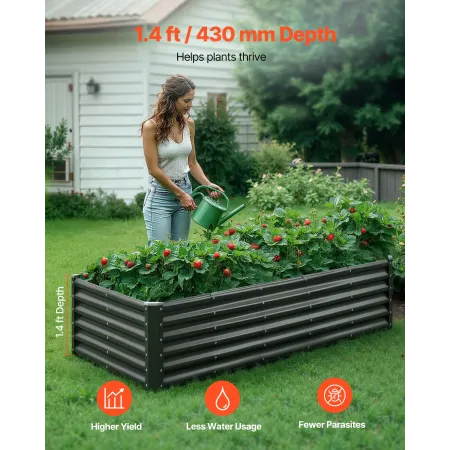 VEVOR Metal Raised Garden Bed, 1.8 x 0.9 x 0.4 m Outdoor Galvanized Planter Garden Box, Open Bottom Design, Large Planter Raised